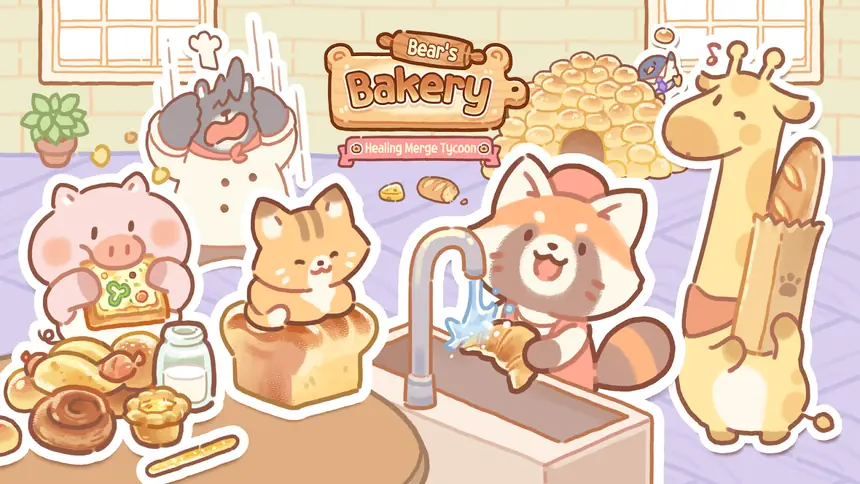 Padaria com personagens animais no jogo Bear Bakery